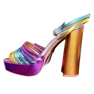 Kurt Geiger 6.5 36.5 Platform Sandal Metallic Straps Missing Ankle Strap